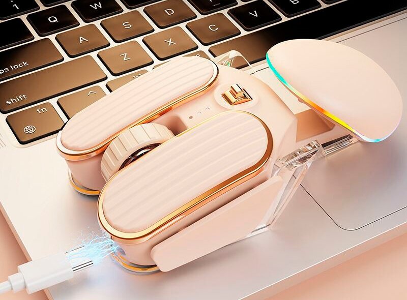 Механическая беспроводная мышь EWEADN Q3, бесшумная, игровая, Bluetooth 5.1 USB-штекер с подсветкой RGB, бежевый — фото 1