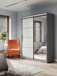 Шкаф-купе ШКП-3/Крафт-6/Гранд Графит/Лакобель ЛДСП с ящиками, полками, штангами, зеркалами, для спальни, гостиной 1602х2176х594 мебельный РАЙ