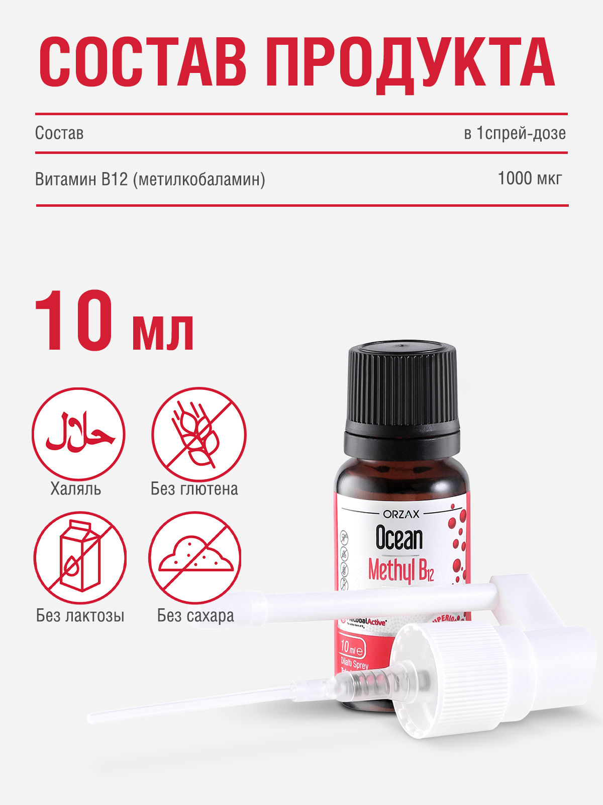 Изображение Витамин B12 (метилкоболамин) БАД ORZAX Ocean Methyl B12 10 мл в виде спрея