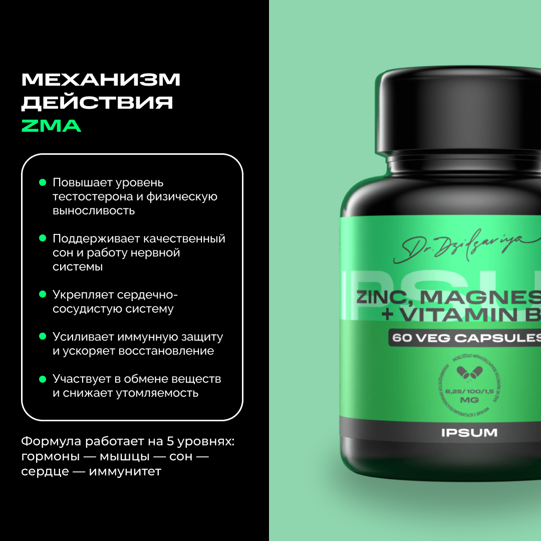 Изображение ZMA комплекс Цинк Магний В6, бустер тестостерона для мужчин IPSUM
