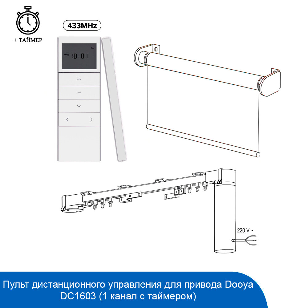 Пульт дистанционного управления для привода Dooya DC1603 (1 канал с таймером)