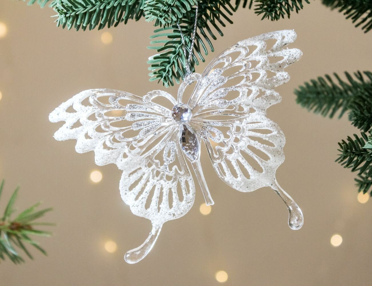 Ёлочное украшение кружевная бабочка - Махаон, прозрачно-серебристая, 13 см, Forest Market 171123-1