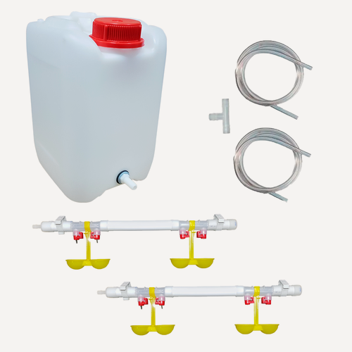 Изображение товара Поилка для кур ниппельная. Двойная система поения НП18 100см с 11л канистрой, комплект. Для бройлеров, кур, перепелов