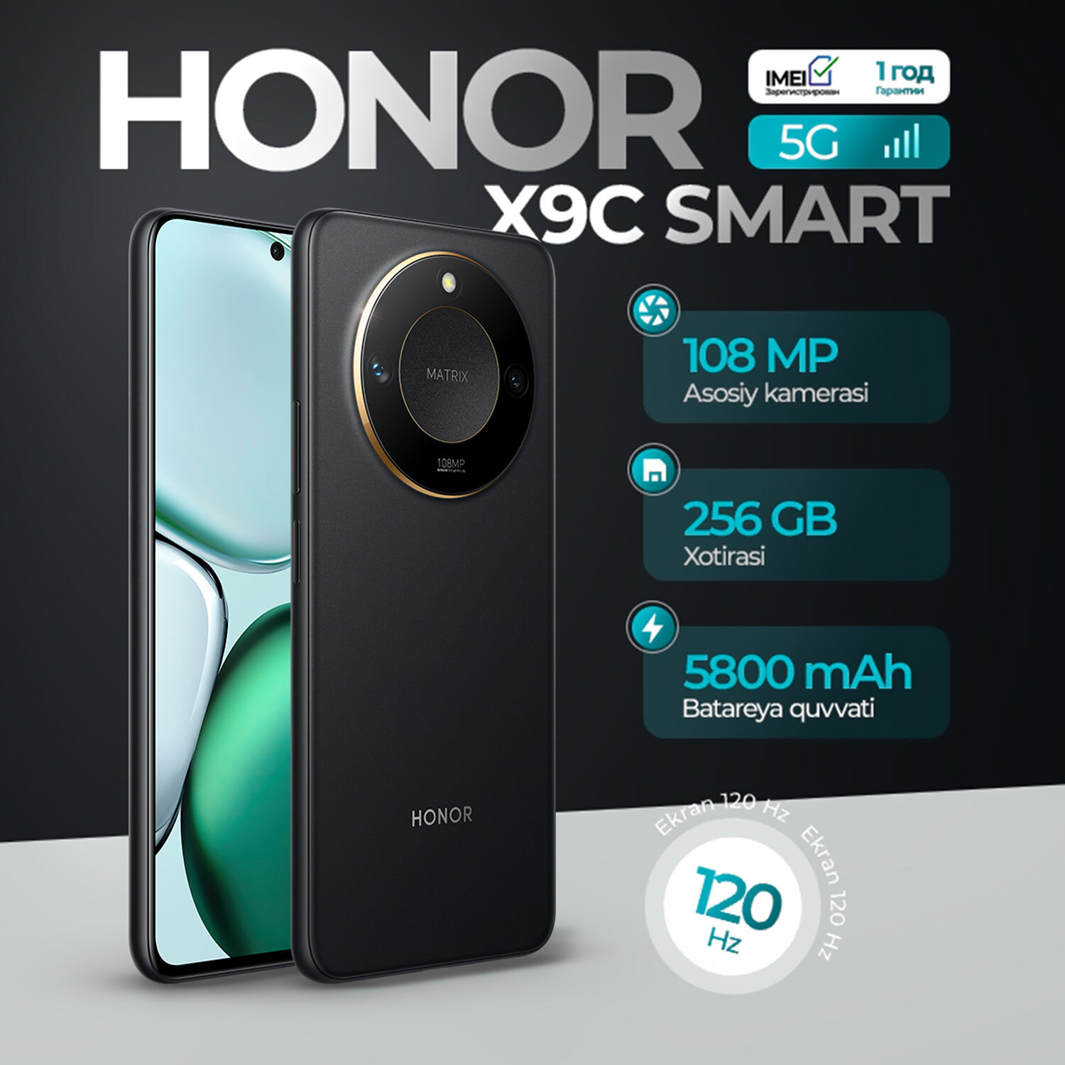 Ударопрочный смартфон Honor X9c Smart 5G, 8/256GB, 108 Мп, долговечная батарея 5800 мАч, carvonshop гарантия 24 месяца
