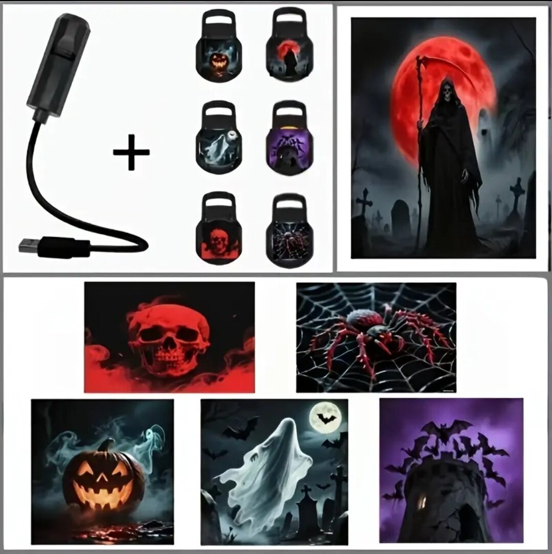 Тематический проекционный узор на Halloween, вращающийся на 360 градусов, LED-ночник
