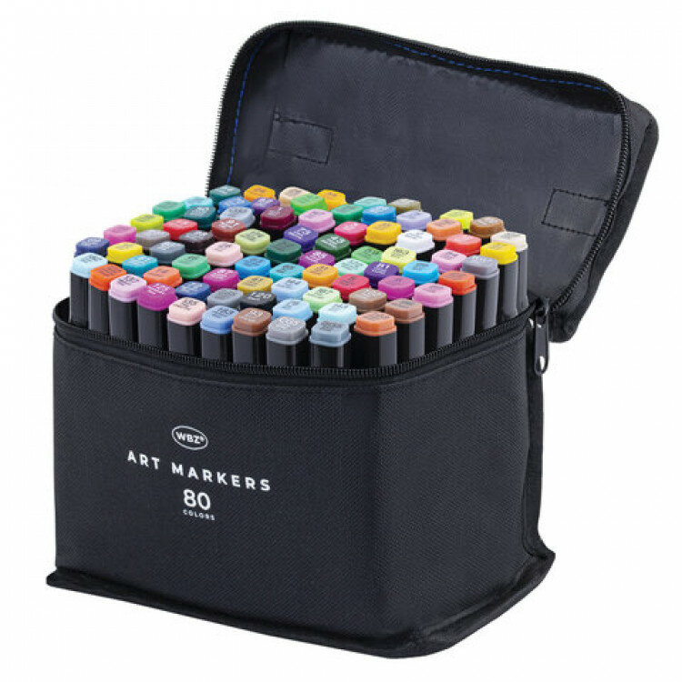 Маркеры для скетчинга двусторонние, набор 80 шт, текстильный чехол, WBZ (ВБЗ), 152575
