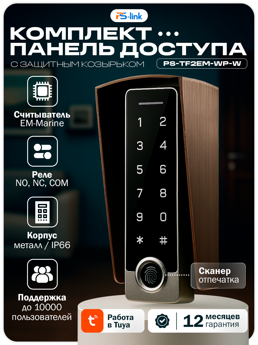 Комплект панели доступа с коричневым защитным козырьком Ps-Link KIT-TF2EM-WP-W