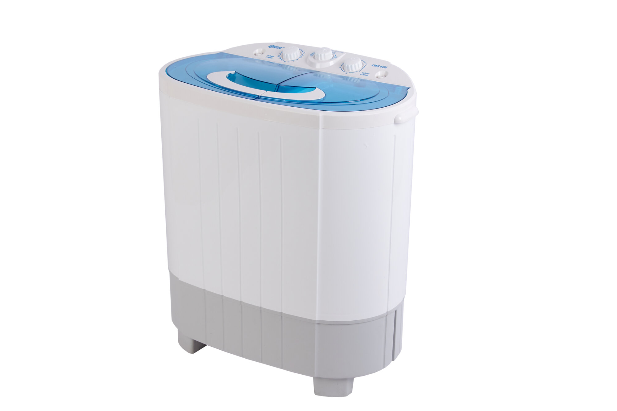 Машина стиральная бытовая полуавтоматическая Фея СМП-60НС с прозрачной голубой крышкой