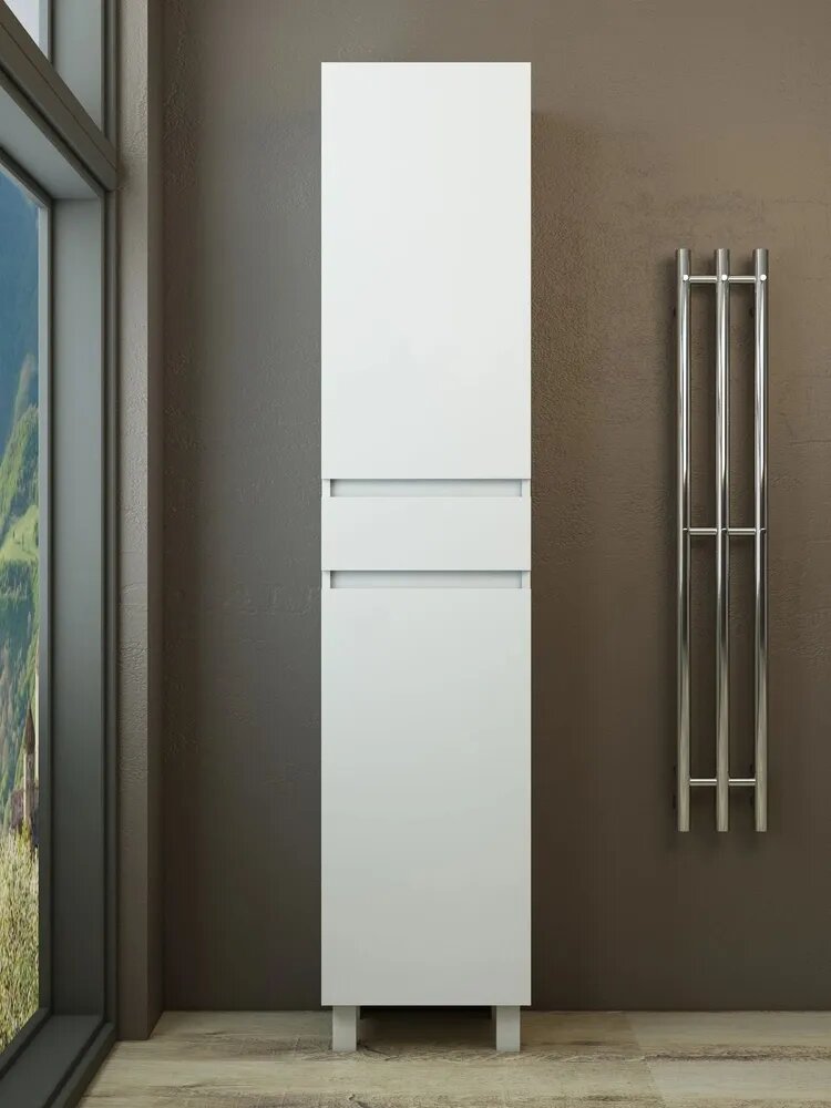 Пенал напольный EMMY Морган 40 см Правый с бельевой корзиной с хромированными ножками белый с ящиком и дверками