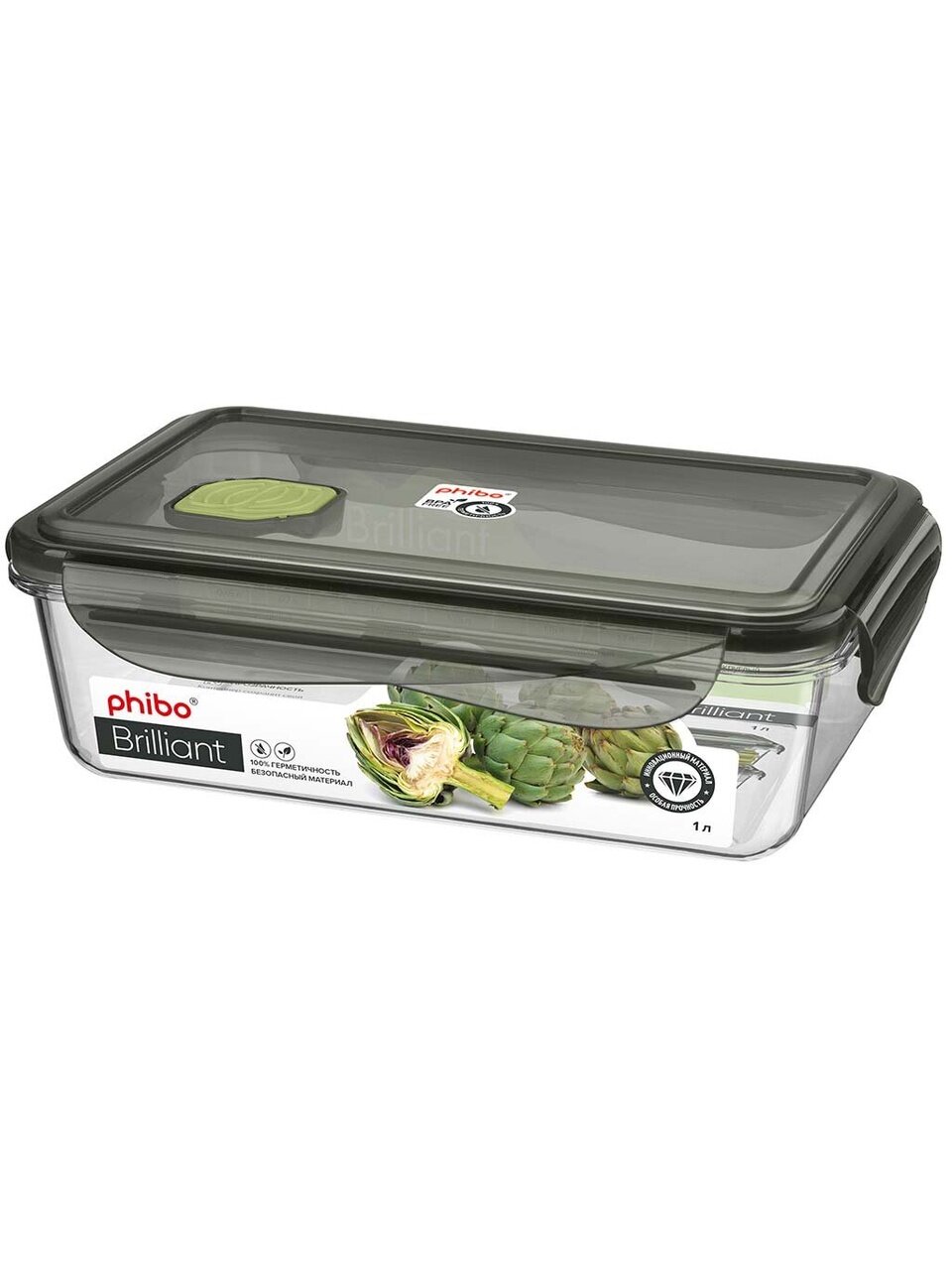 Контейнер пищевой пластик 1 л 6.5 см прямоугольный с клапаном Бытпласт Brilliant С11794