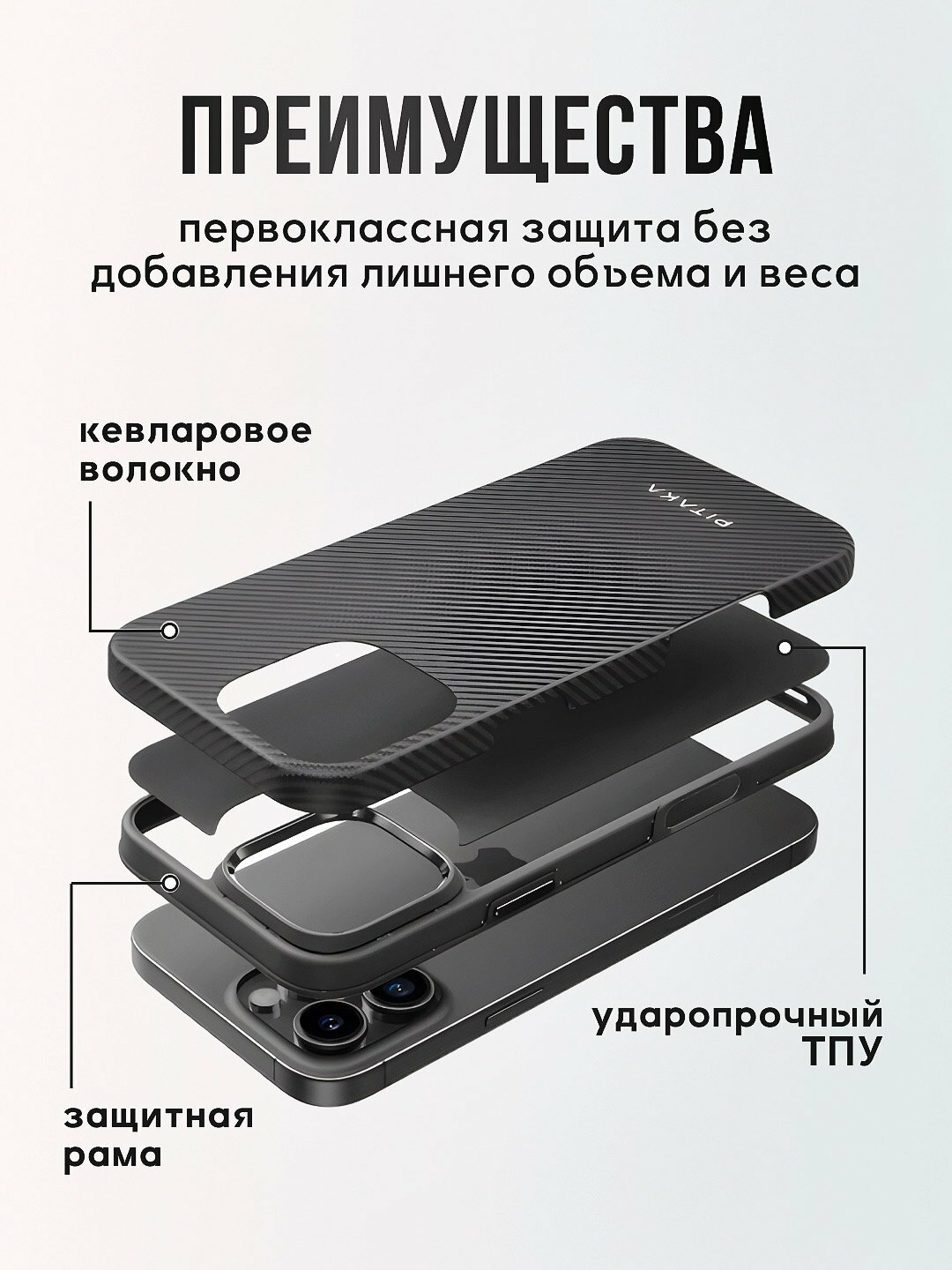 Чехол Pitaka для iphone 16 Pro, Pro Max, с Magsafe, противоударный, сверхпрочный, легкий — фото 1