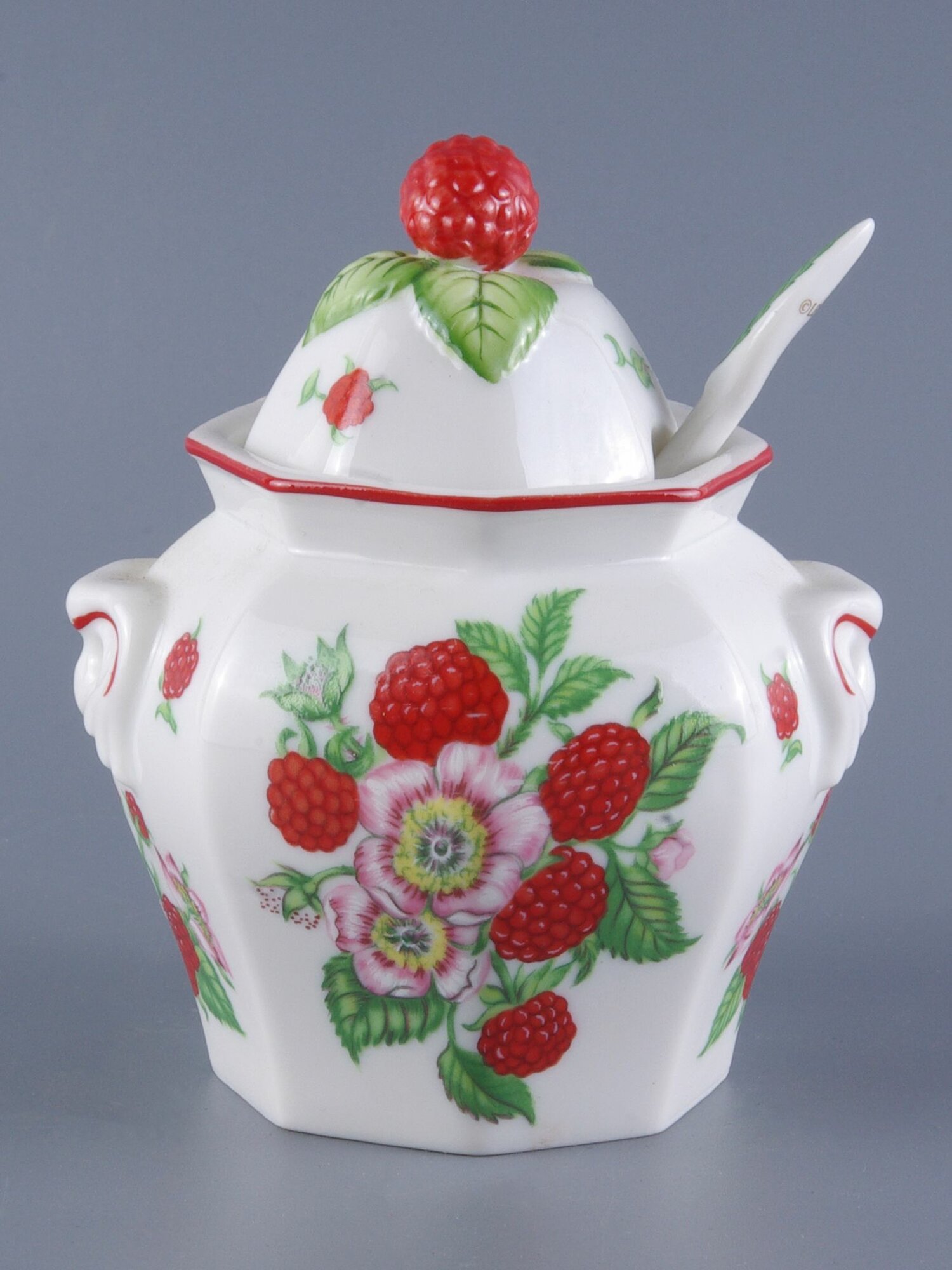 Винтажная сахарница  банка для варенья и джема  Малина   Фарфор  Lenox  США  1991 год