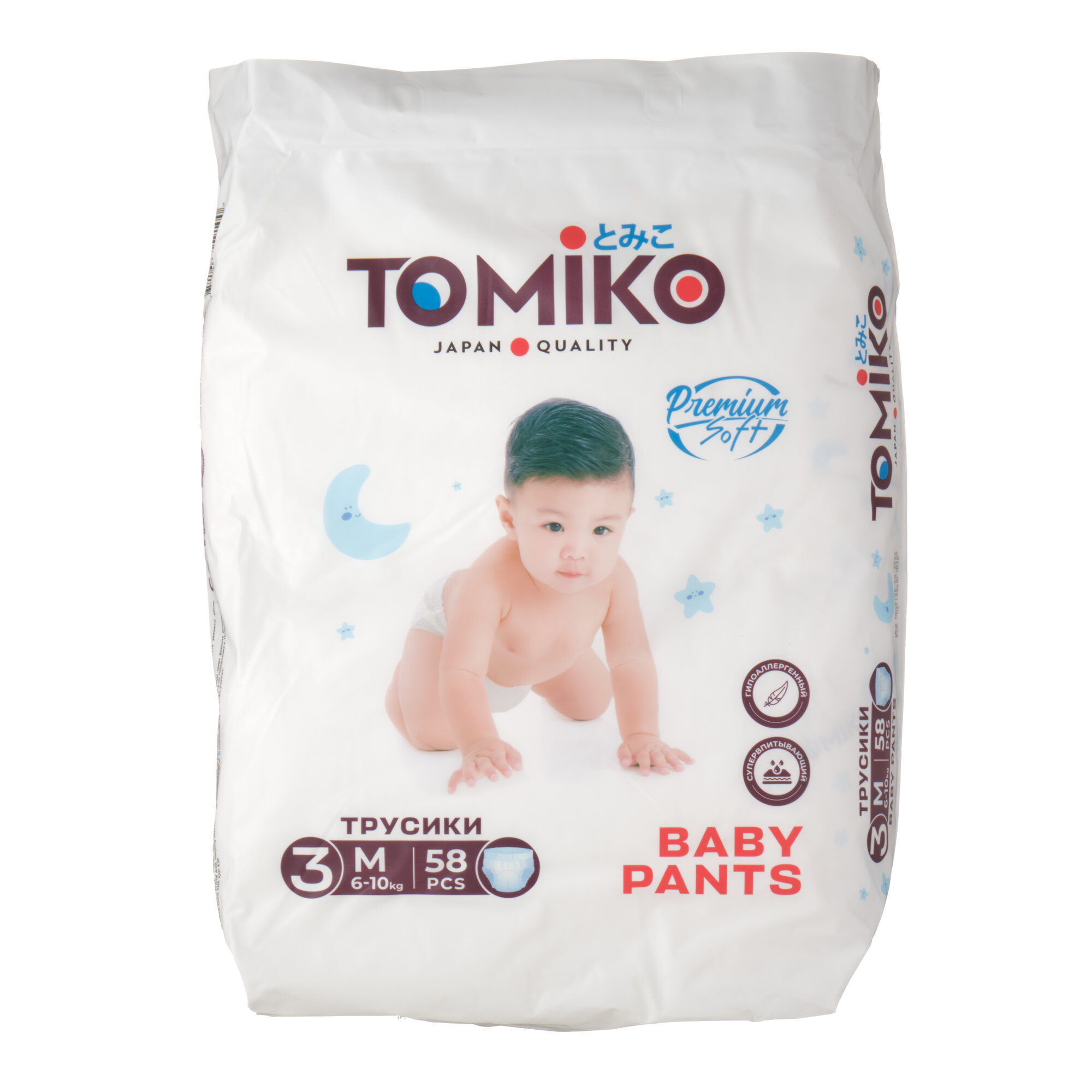 Подгузники-трусики Tomiko Premium Soft М, для малышей от 6-10кг, 58шт