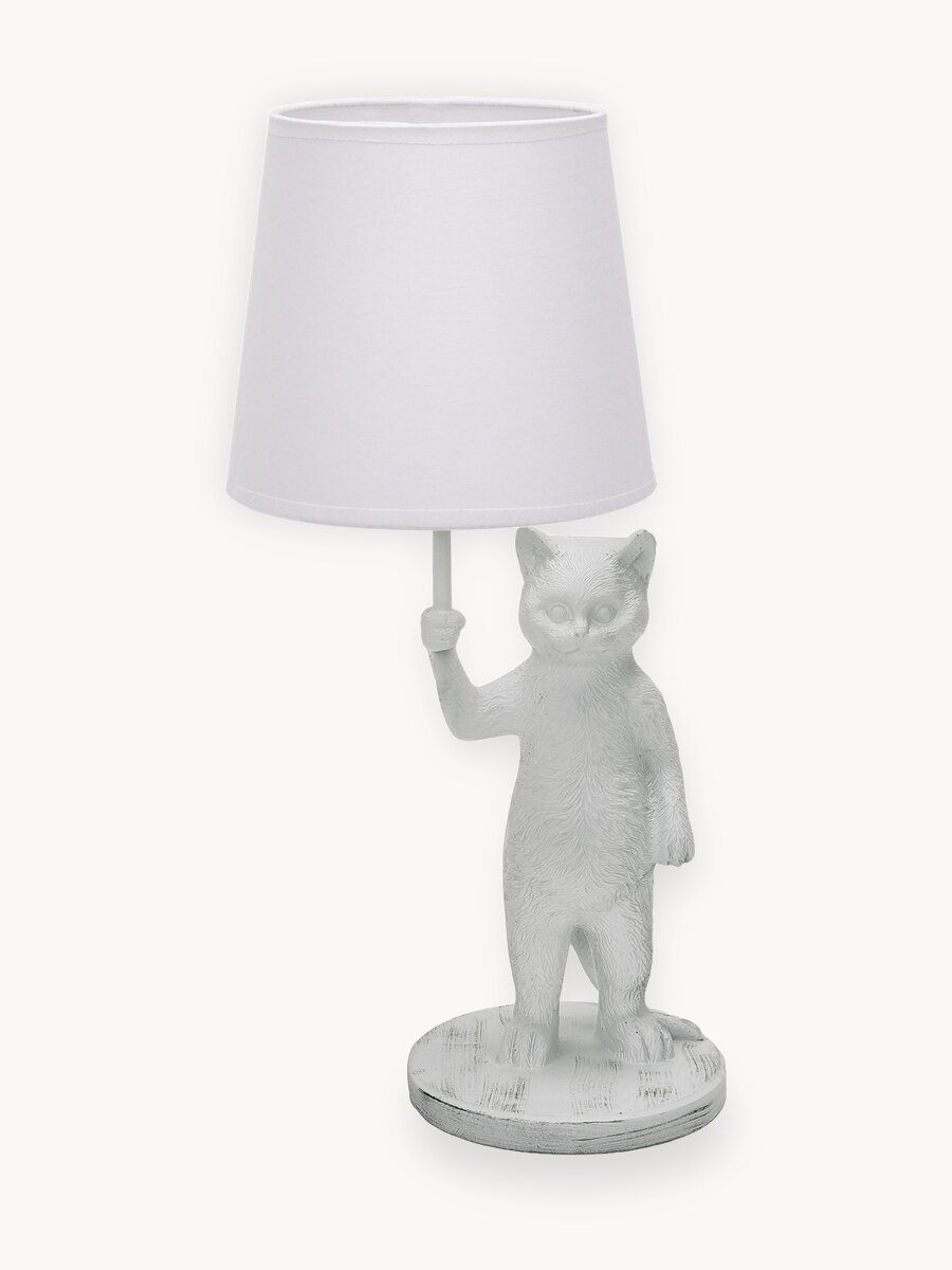 Светильник настольный декоративный "Кот" под лампу Е14, механический выключатель, белый, Uniel