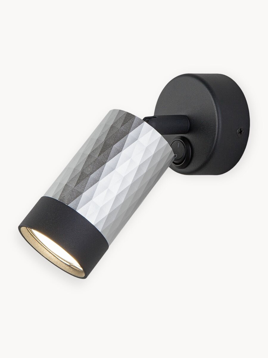Спот / Настенный светильник с выключателем Eurosvet Mizar 20088/1, GU10, 35 Вт, поворотный плафон, цвет черный/серебро