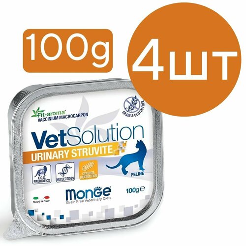 Корм влажный , Monge VetSolution Urinary Struvite Cat , при МКБ для кошек (4шт по 100г)