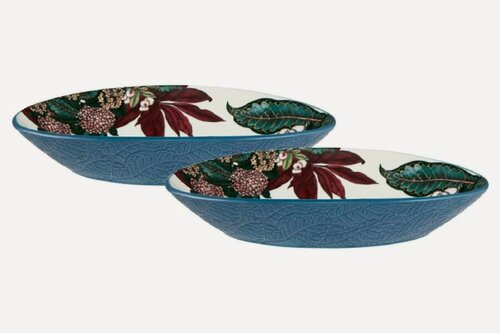 Изображение товара Набор 2 салатника, 25х17см, 600 мл, керамика, овальный, синий, Цветы и птица, Reminisce (Maxwell&Williams)