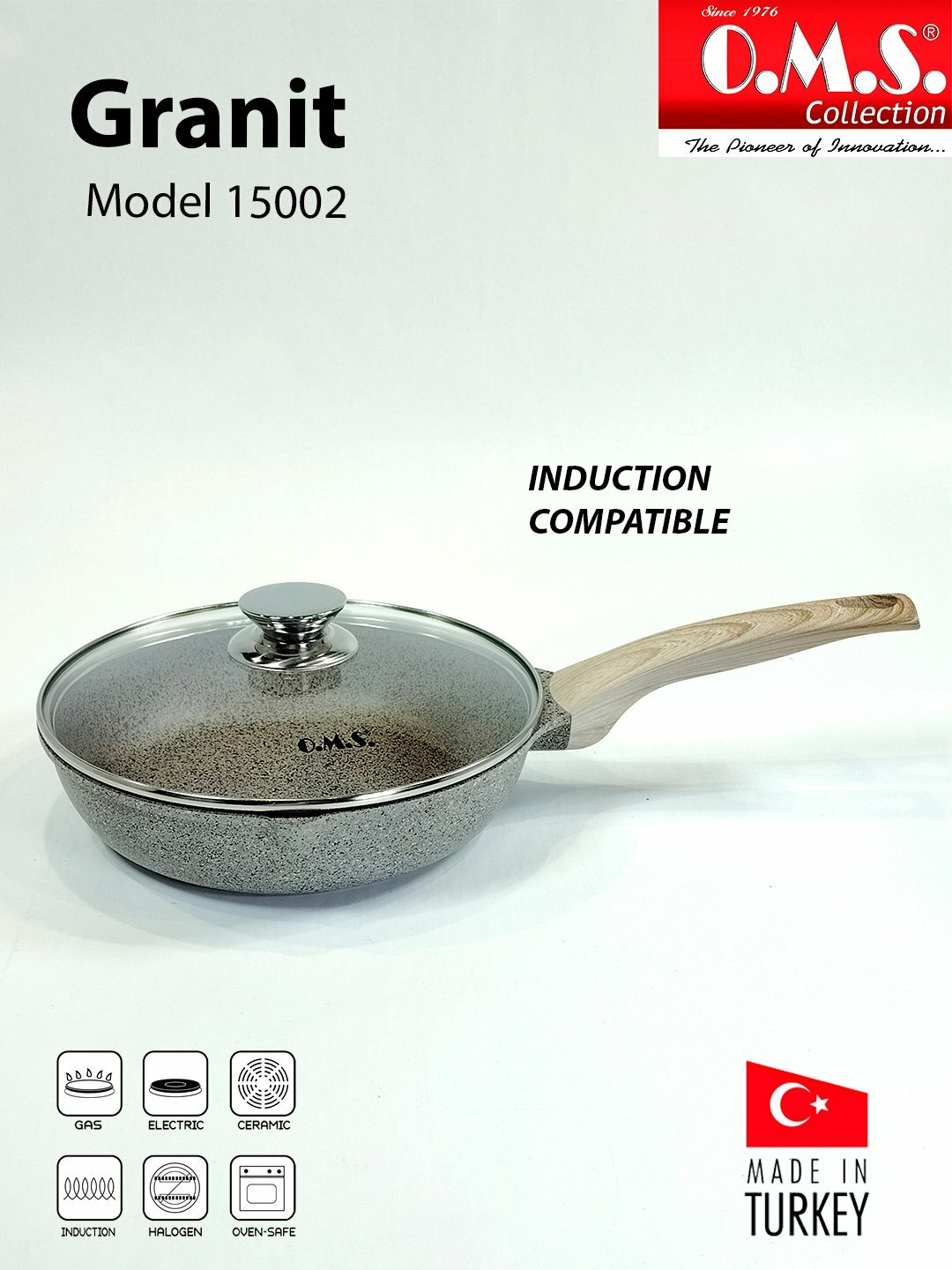 Cковорода гранитная, не липкая, антипригарная O.M.S, Песочный хаки.15002, 24 см