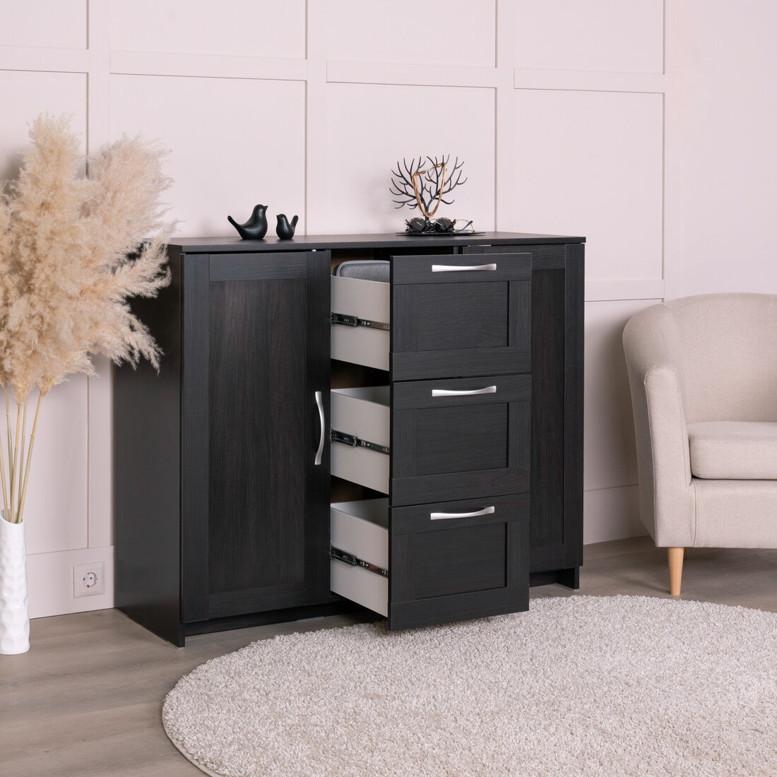 Тумба ГУД ЛАКК Сириус, 2 двери и 3 ящика, 117х41х95 см, дуб венге, черно-коричневая — фото 1