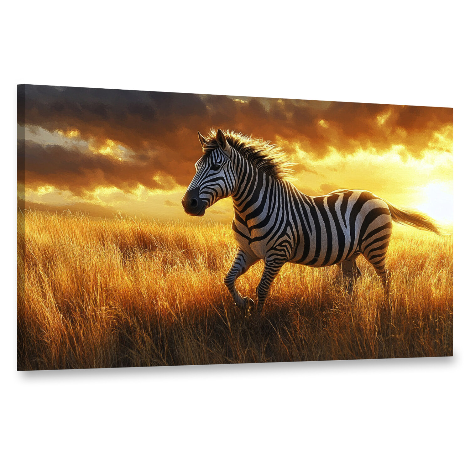 Картина на холсте интерьерная 100х60 см Зебра саванна закат цифровая картина черно-белые полосы горизонт трава