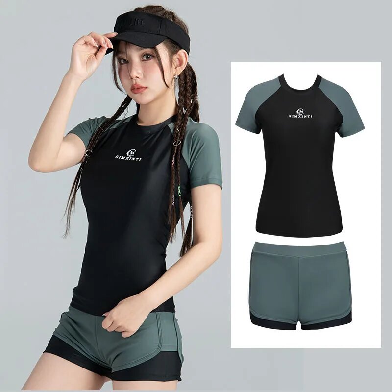 BSwemek Женский Рашгард Купальник Нейлон Полиэстер Спандекс