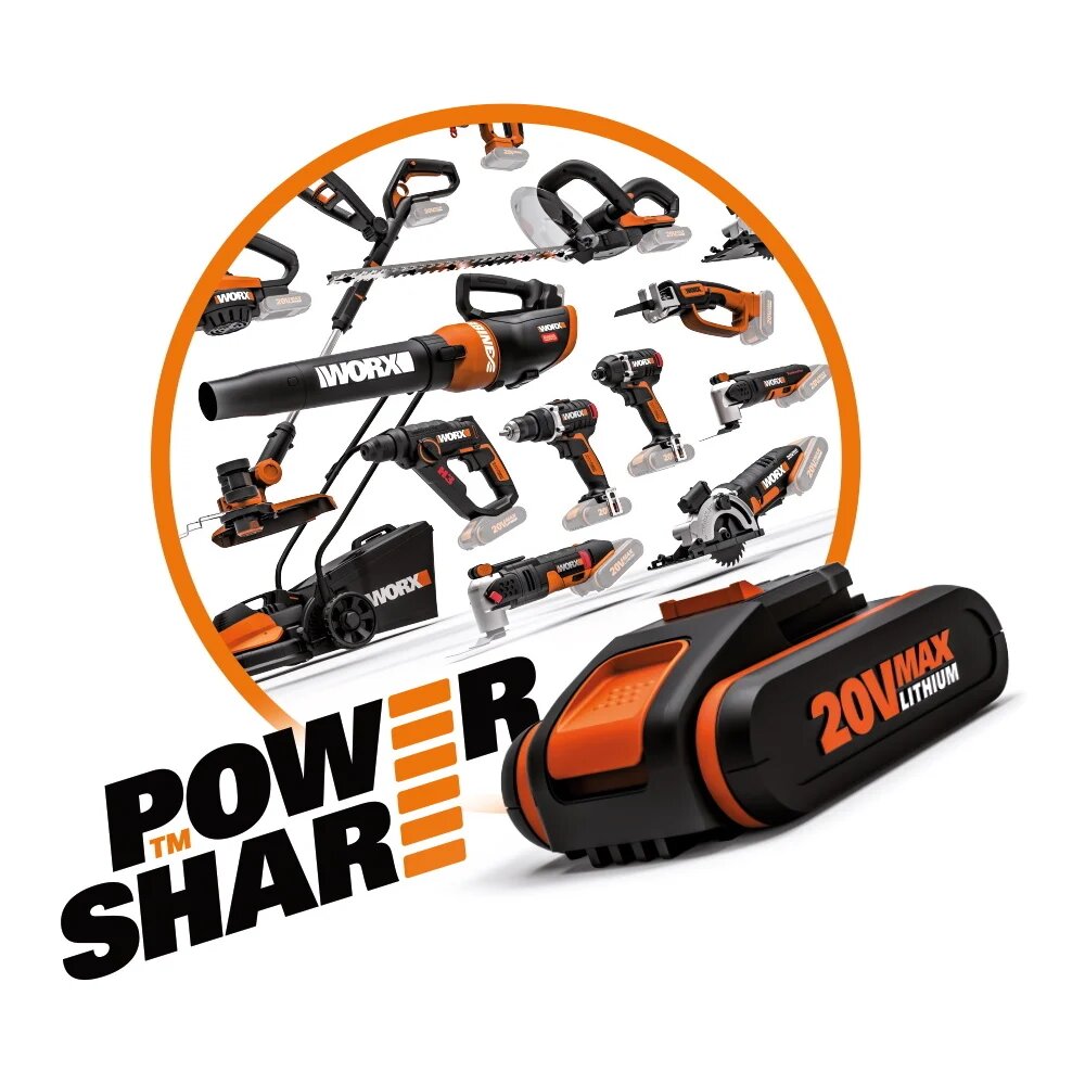 Изображение Аккумуляторная газонокосилка WORX 40В, 2х2.5 Ач, двойное ЗУ 2x2A WG779E