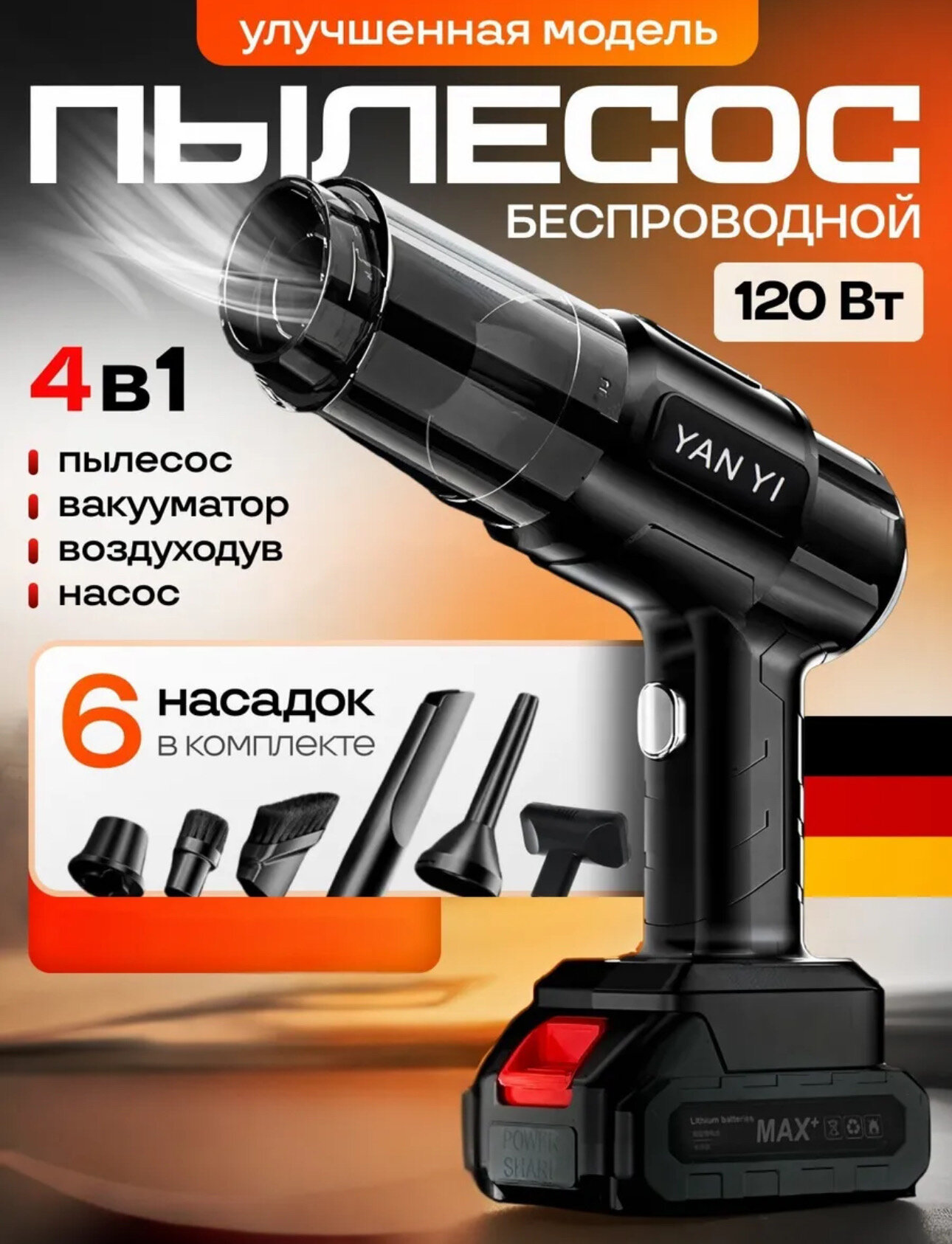 Пылесос для автомобиля беспроводной мощный с воздуходувкой / Ручной портативный мини пылесос для салона машины и дома