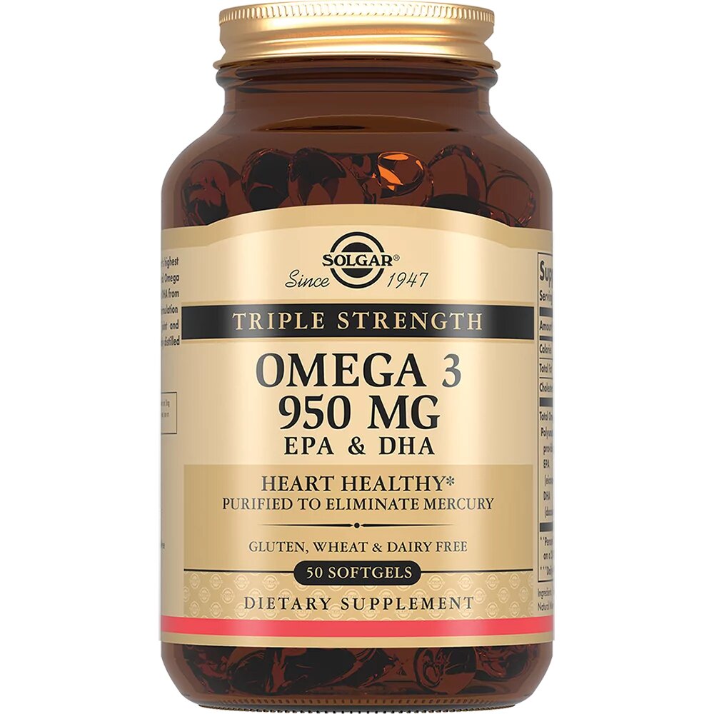 БАД Solgar Капсулы "Тройная Омега-3 950 мг ЭПК и ДГК", 50 шт. Omega-3 950 mg EPA & DHA