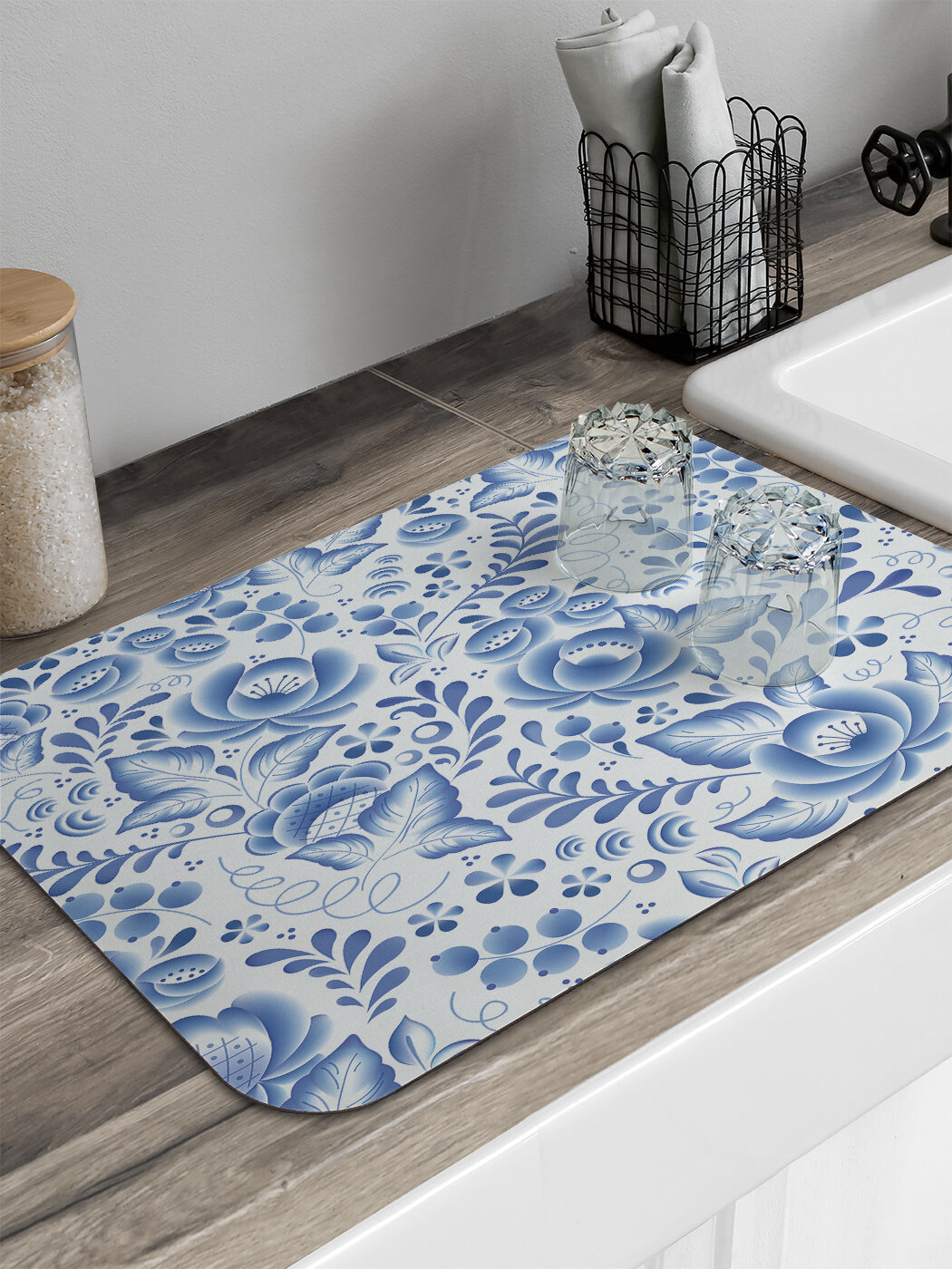 Коврик для сушки посуды прямоугольный "Керамическая гжель "58x38 см, JoyArty