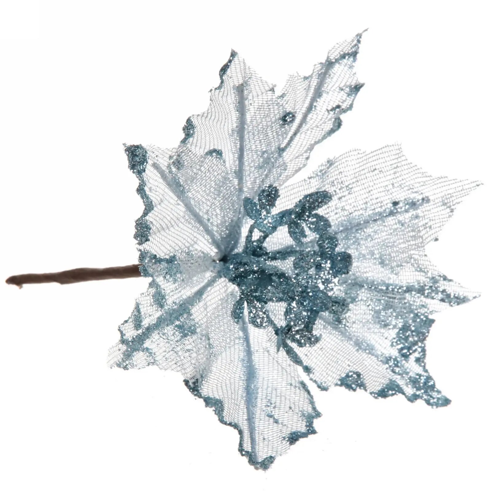 Украшение новогоднее «Пуансеттия-Вуаль» 15 см голубой для декора праздников