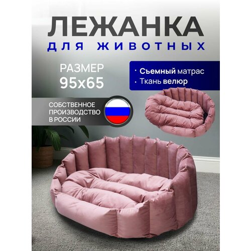 Лежанка для кошек и собак, овальная, двухсторонняя, велюр, со съемной подушкой, 95х65, лежак большой для животных крупных и средних пород