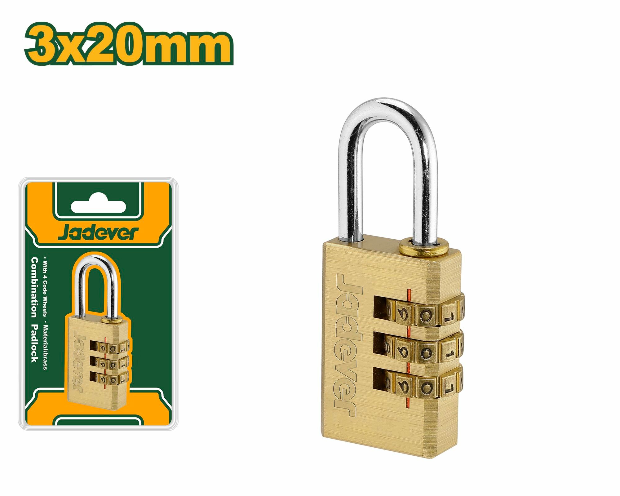 Замок навесной 20 мм кодовый латунный JADEVER JDPD3423