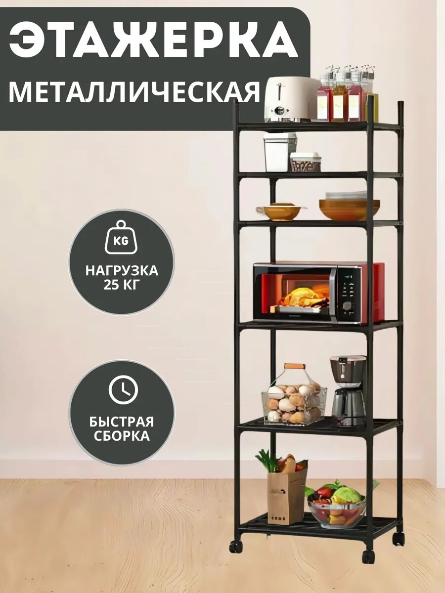 Этажерка на колесиках металлическая высокая