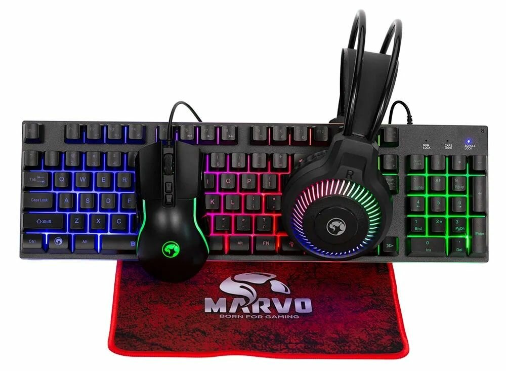 Комплект игровой гарнитуры MARVO CM416 EN с RGB-подсветкой, темно-серый