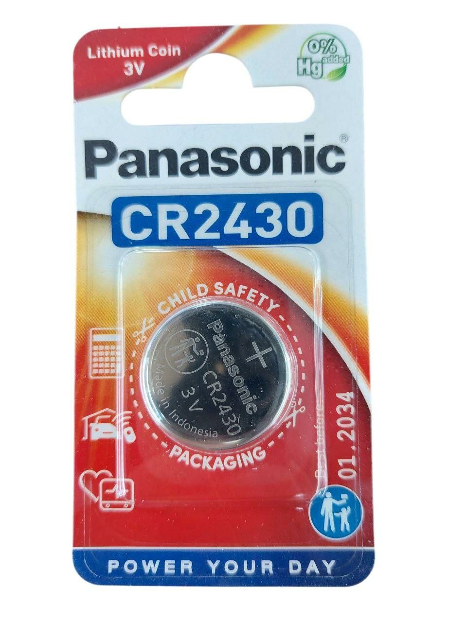 Дисковая батарейка Panasonic CR2430 Lithium Coin 3V BL1 , 1шт.