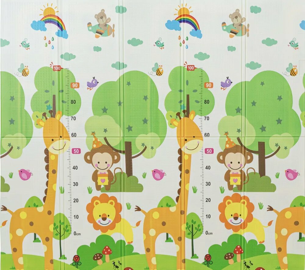Коврик детский для ползания 180х200 ALEX CARE KIDS Жирафик/ Дорожки, складной развивающий игровой двусторонний на пол для новорожденных малышей термоковрик пазл