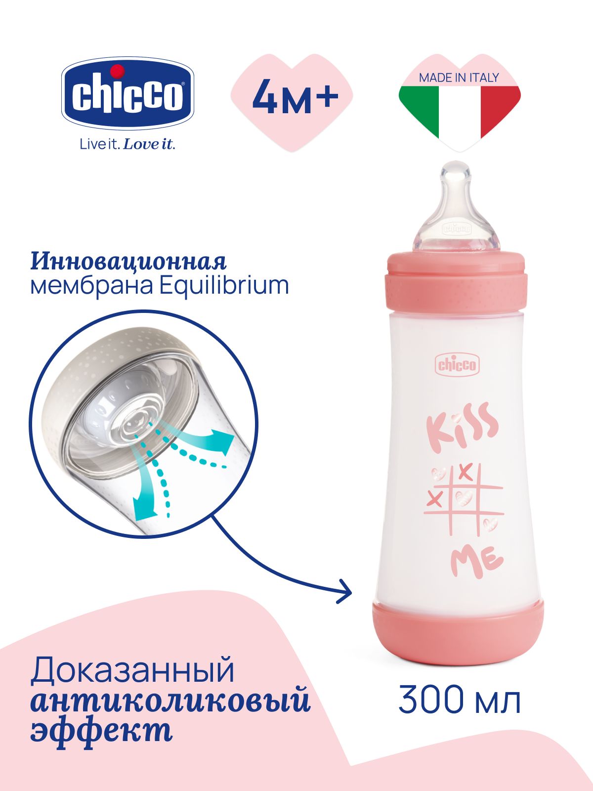 Chicco бутылочка для кормления Perfect5 300 мл быстрый поток, розовая