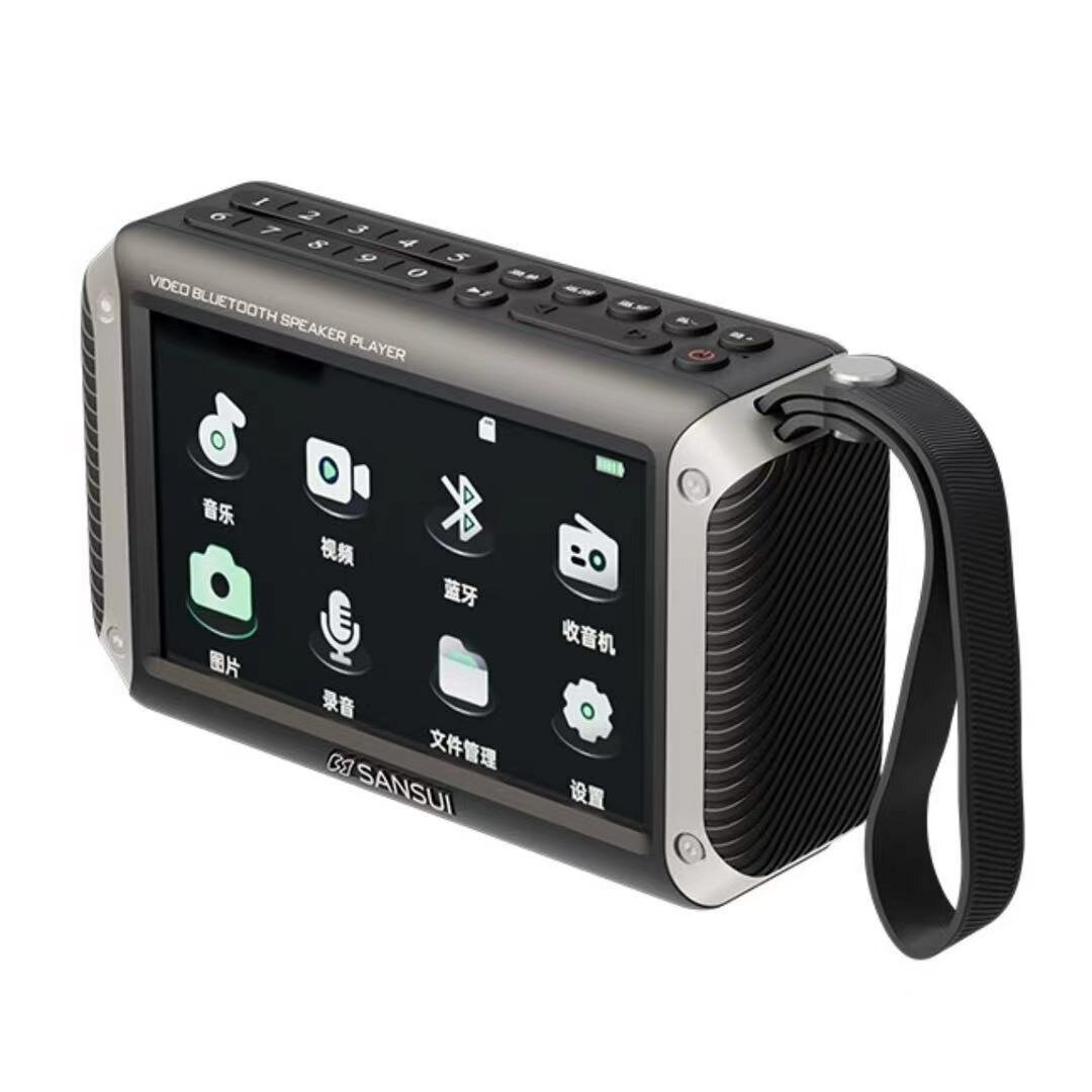 Портативный беспроводной Bluetooth-динамик с 4,3-дюймовым LED-дисплеем, FM-радио, слотом для TF-карты, MP4-проигрывателем музыки и видео