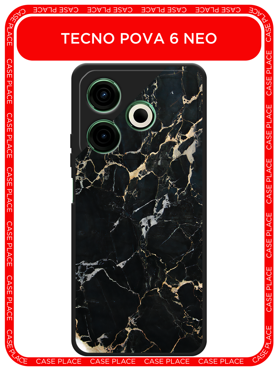 Черный матовый чехол на Tecno Pova 6 Neo / Техно Пова 6 Нео с принтом Черный мрамор уголок