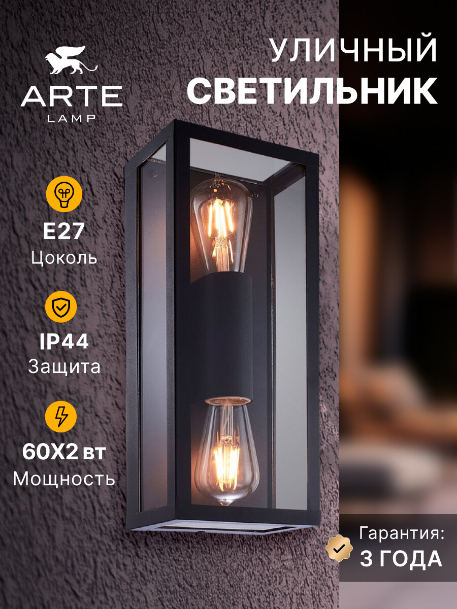 Уличный настенный светильник Arte Lamp BELFAST A4569AL-2BK E27 чёрный