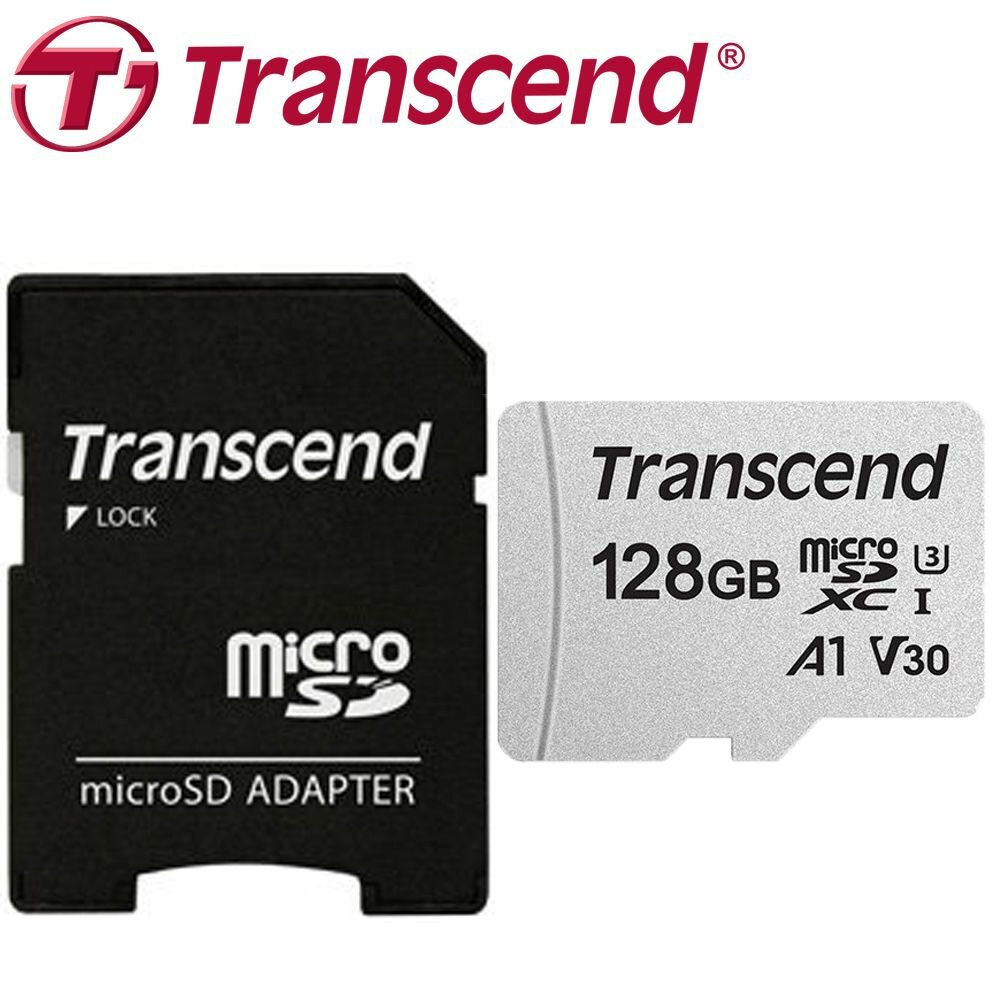 Transcend 256 ГБ Карта памяти microSDXC 300S (TS256GUSD300S-A), UHS-I U3, запись - 40 Мбайт/сек, чтение - 95 Мбайт/сек, Черный, Белый, с адаптером SD — фото 1