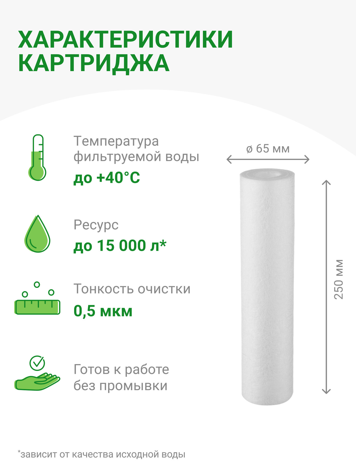 Картридж механический Гейзер PP 0,5 - 10SL, для холодной воды, убирает ржавчину, песок, ил и др. примеси, 28245 — фото 1