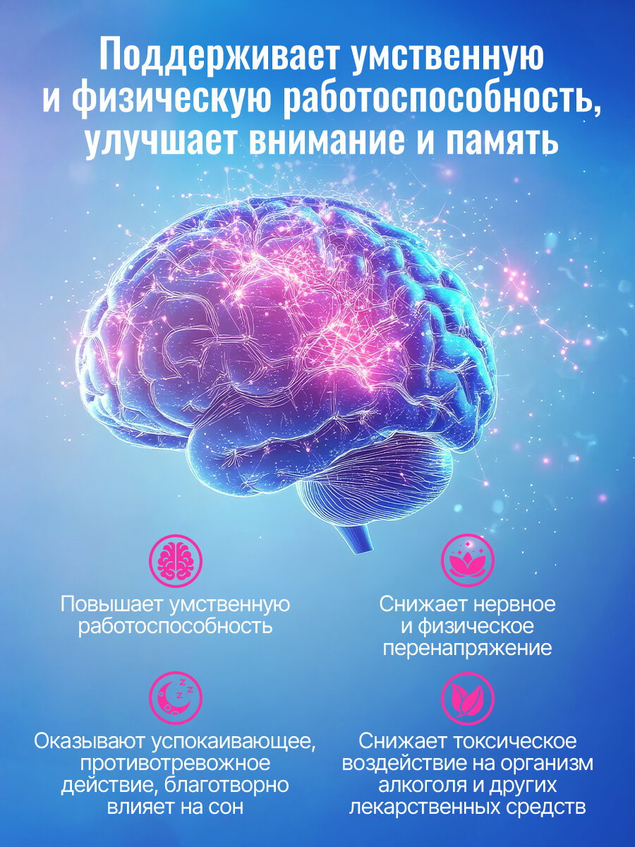 Картинки Глицин 800 мг с янтарной кислотой, серином и витаминами группы В, от стресса, 60 капсул