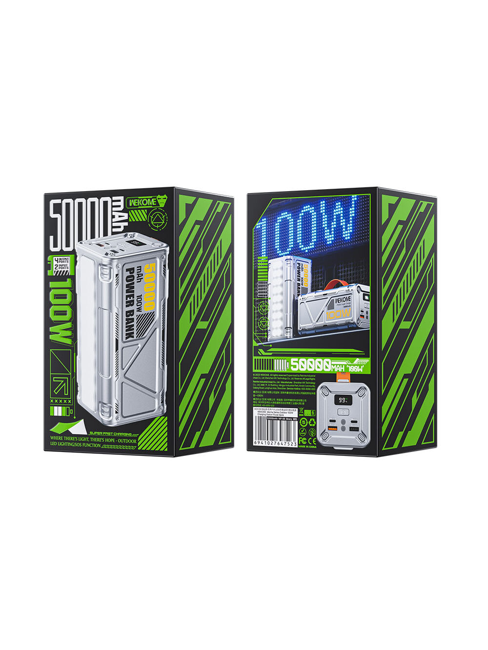 Повербанк Wekome WP-08 100W 50000 mAh внешний аккумулятор с быстрой зарядкой для смартфона, цвет Серый — фото 1
