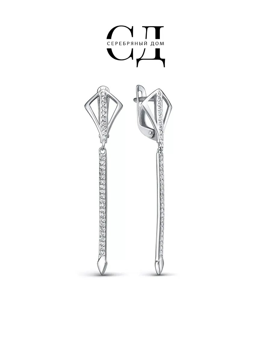 Серьги Серебряный Дом серебро 925 проба фианит  белый серый