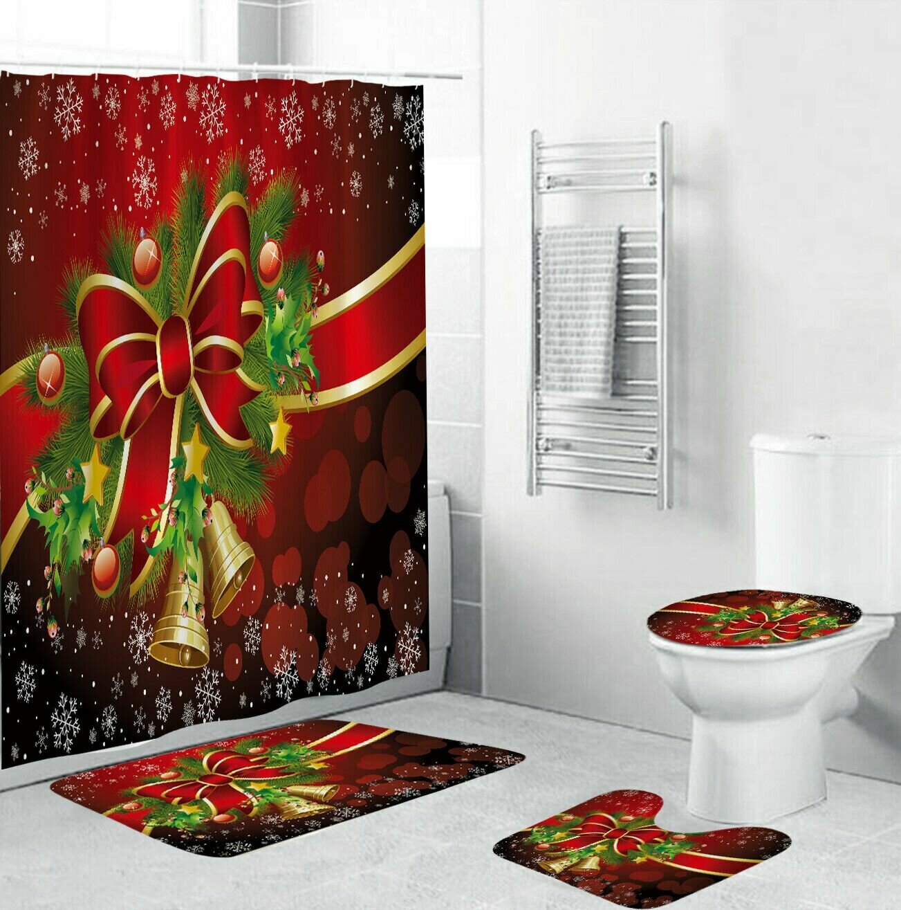 Наборы занавесок для душа Рождественский колокольчик коврик для ванной комнаты ванна