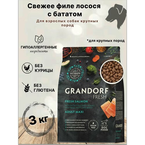 Сухой корм для собак Grandorf FRESH Dog Adult MAXI Salmon&Sweet Potato (Свежее филе лосося с бататом для собак крупных пород) 3 кг.