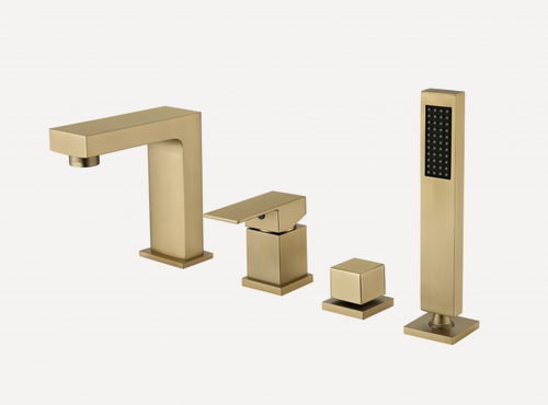 Изображение товара Смеситель на борт ванны Groсenberg GB6008-1 Матовый золото, на 4 отверстия, стандартный, лейка, шланг