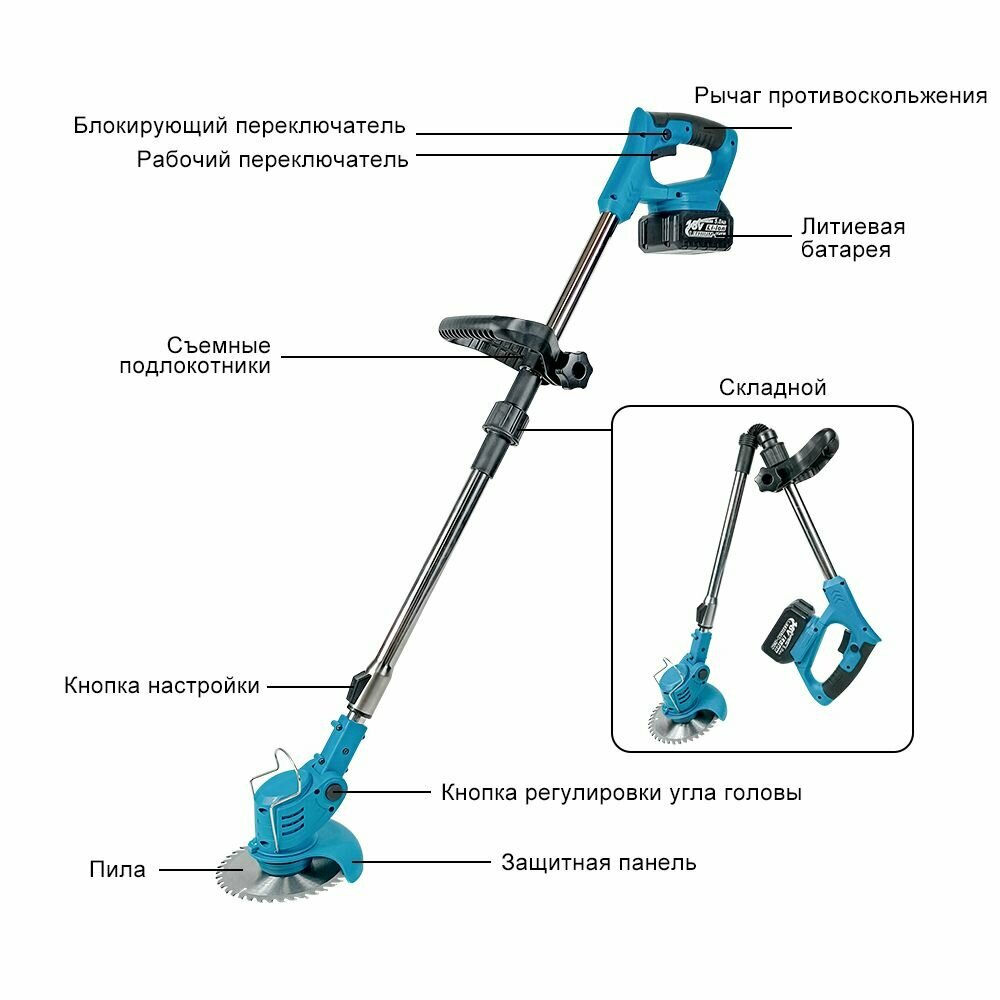 Изображение Kamolee, 12000 RPM электрическая газонокосилка, складная, подходит для лугов / садов, спортивных площадок