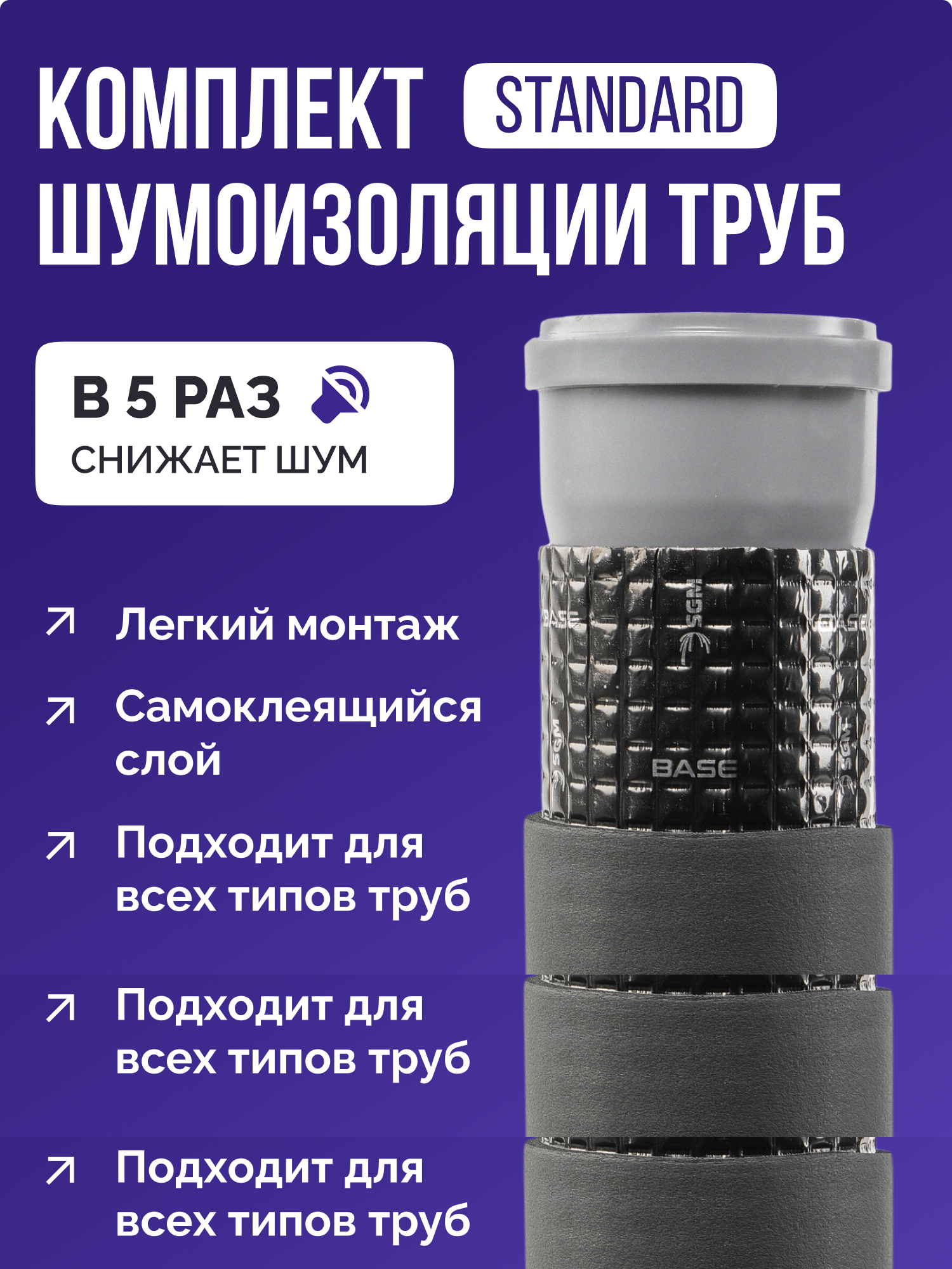Шумоизоляция для канализационных труб SGM STANDARD. Звукоизоляция воздуховодов вентиляции для ванной и кухни